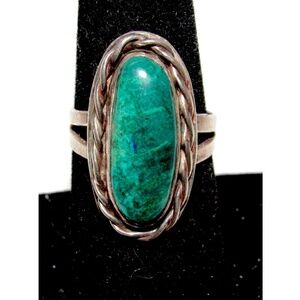 Vintage Navajo Azurite Turquoise Ring Size 6.5 Sterling Silver Old Pawn